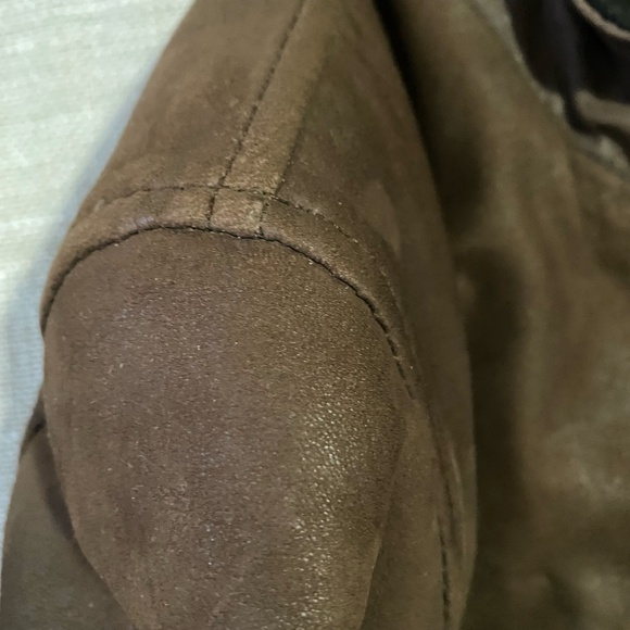 Mens Columbia Brown Soft Leather Zip Up Mock Neck Cotton Lined Casual Coat. Sz-L - Picture 12 of 16